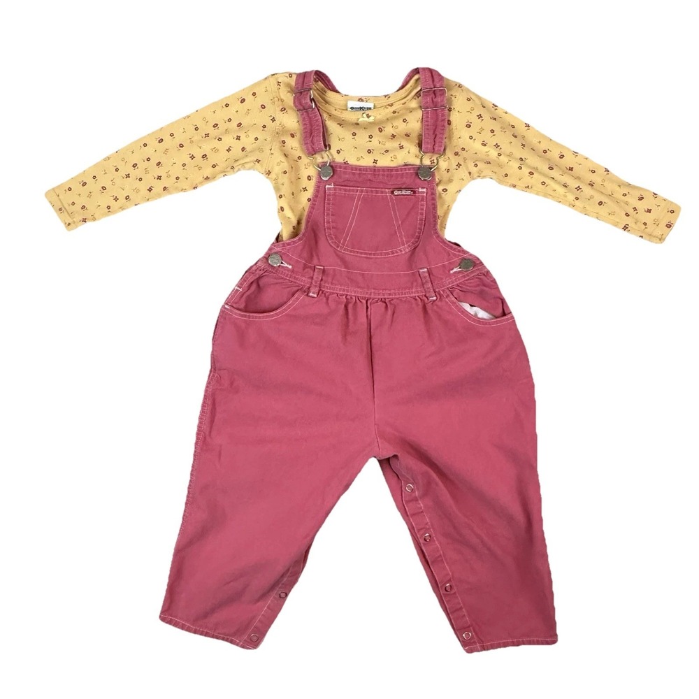 Vintage 90s Osh Kosh B' Gosh Pink Vestbak Overalls & Floral Shirt Set  Girls 4T